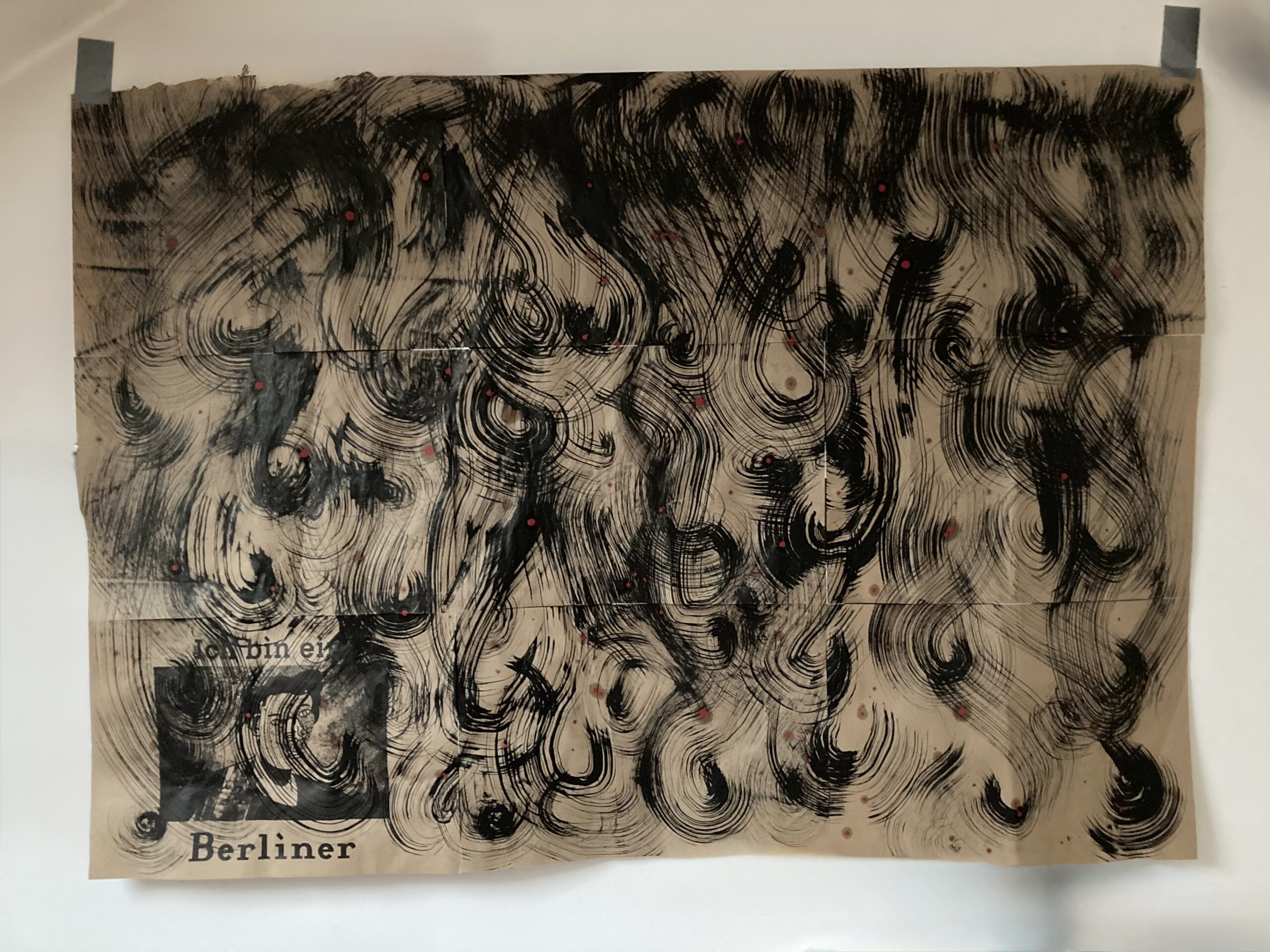 brush and ink on 9 recycled papers, Geste zwei