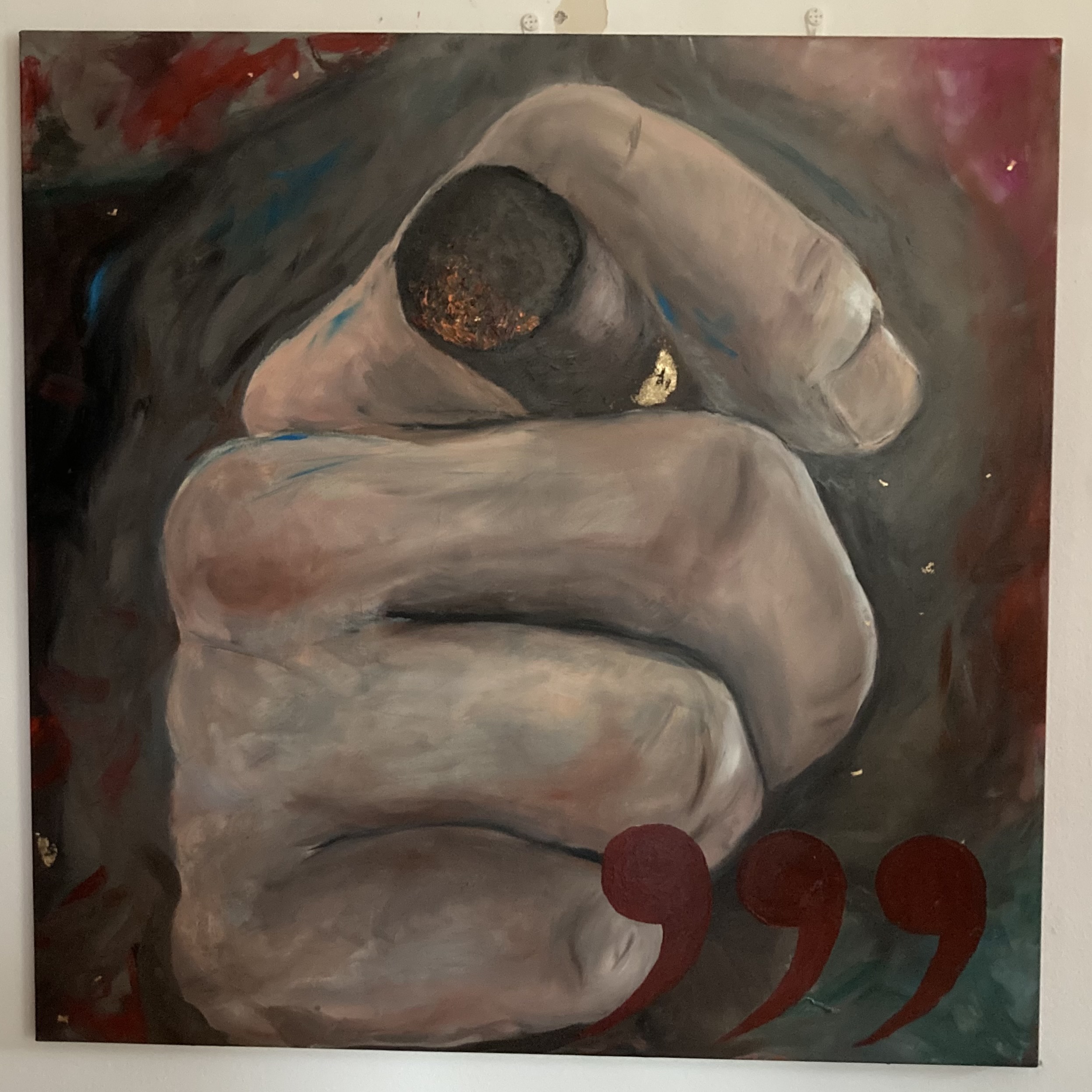 A clenched hand, a cigar, and the numerical punctuation of excess combine to produce a recognizable image of administrative certainty. The work examines authority not as competence, but as visual pressure.